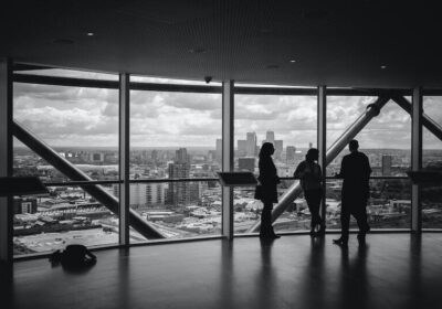 Blog People standing inside city building